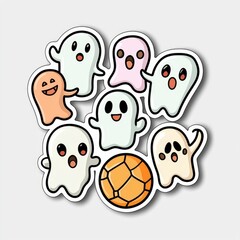 Cute Cartoon Ghost Stickers with Soccer Ball