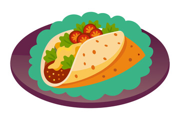 Delicious Mexican Burrito Platter with Rice, Beans, and Spicy Salsa - Vector Art Illustration