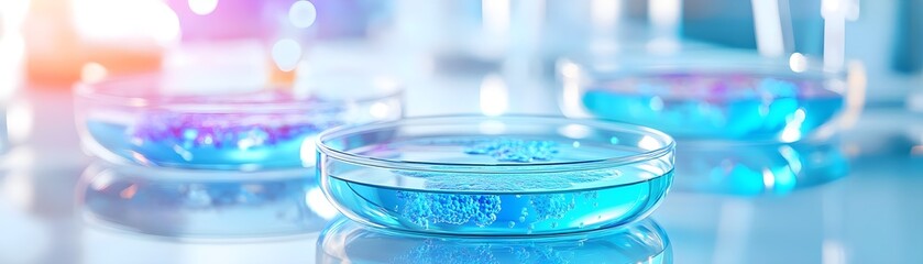 Blue Liquid in Petri Dish, Science Research, Lab Background
