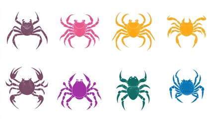 Naklejka premium Colorful Crab Silhouettes with Distressed Detail