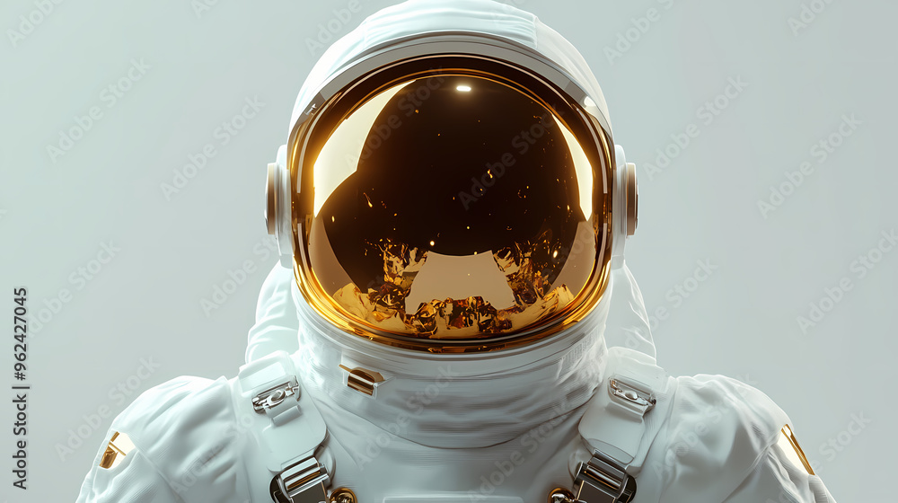 Wall mural astronaut with gold visor and white spacesuit with light grey background with neutral diffused side 