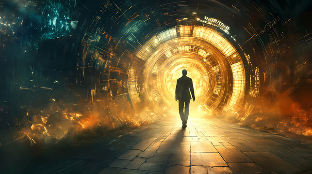 A time traveler encountering their past self in a paradoxical moment,. traveler. illustration. Time Traveler. Illustration