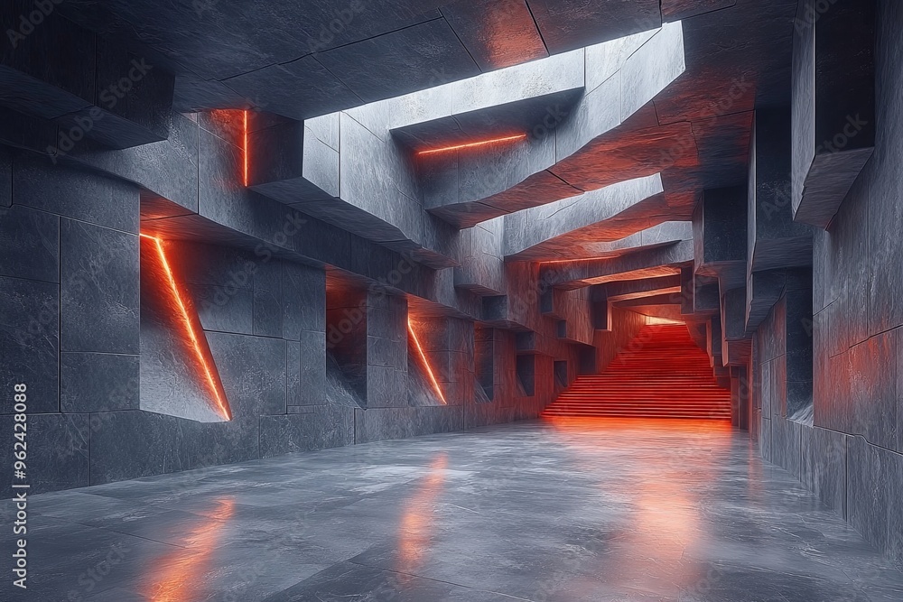 Poster modern tunnel with dramatic lighting and textured surfaces creates an intriguing atmosphere in an ab