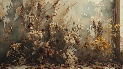 Soft light enhances the nostalgic arrangement of dried flowers in Romantic wallpaper backdrop