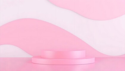 Pink and white podium pedestal with matte color background. Style-17