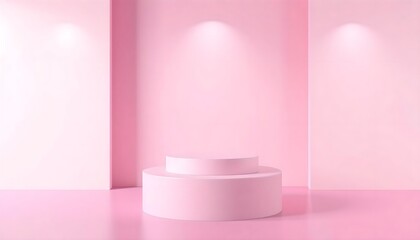 Pink and white podium pedestal with matte color background. Style-57