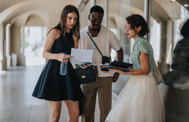 Diverse business partners analyzing financial statistics, strategizing for market growth, and showcasing teamwork in a modern, collaborative setting.