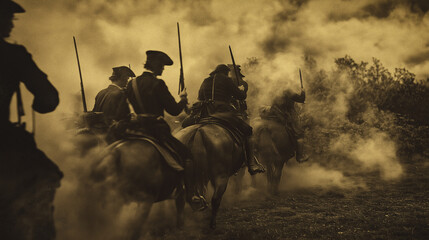 Union cavalry charging into battle during american civil war