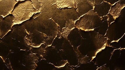 Obraz premium Close-up of textured gold paint with deep cracks.