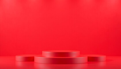 Red podium pedestal with matte color background. Style-22