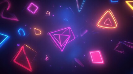 Colorful glowing neon shapes on a dark background.