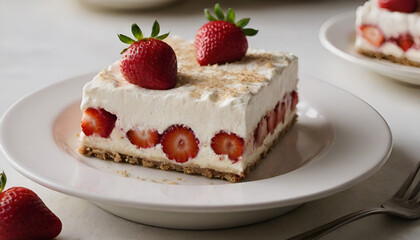 strawberry icebox cake on a plate