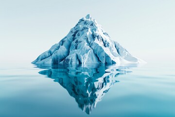Obraz premium iceberg concept, icey blue color, reflection in water, huge mountain of snow floating underwater, cold misty environment