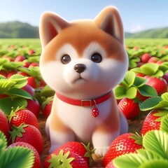 Fototapeta premium Shiba Inu in einem Erdbeerfeld