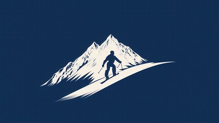 A sleek skier silhouette gracefully descends a snowy mountain slope, embodying the thrill of winter sports on a clear, crisp day. Generative AI