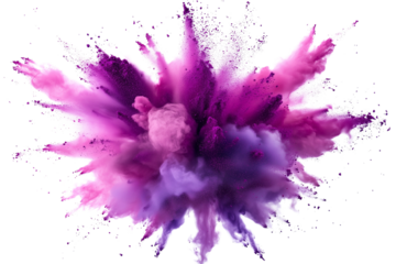 Vibrant explosion of pink and purple powder against an isolated, transparent background, creating a dynamic and colorful burst
