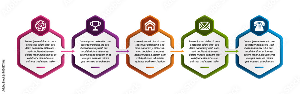 Poster collection of business process on diagram infographics design template diagram with hexagon box with