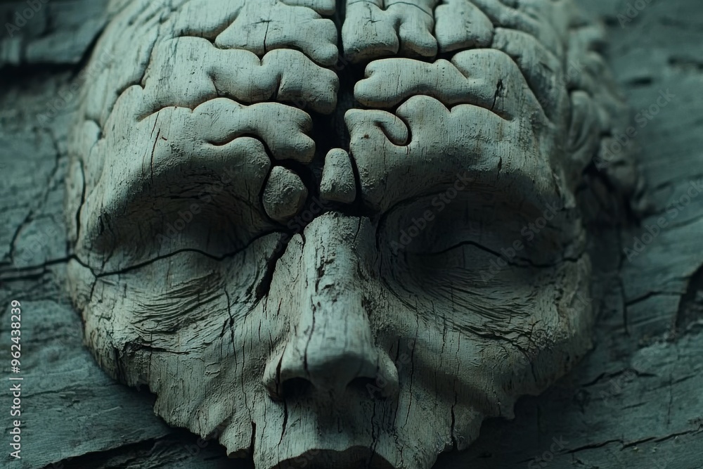 Poster cognitive neural system hippocampus elderly man with a cracked puzzle like head illustrating the fra