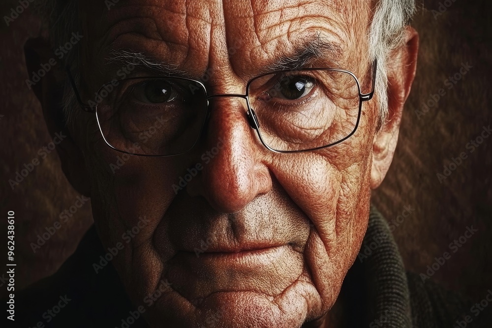 Poster thought processor hippocampus elderly man with a glowing brain illustration representing the power o