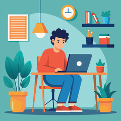  vector a human sitting in front of laptop for office work illustration