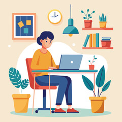  vector a human sitting in front of laptop for office work illustration