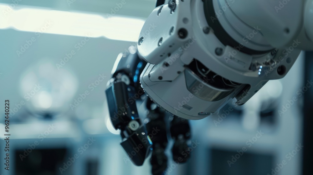 Poster close-up of a robotic arm in a factory setting