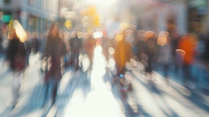Blurry City Street Scene with Unrecognizable Pedestrians