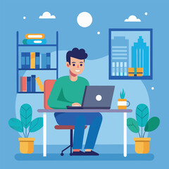  vector a human sitting in front of laptop for office work illustration