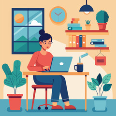  vector a human sitting in front of laptop for office work illustration