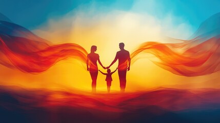Fototapeta premium Abstract sign symbolizing love and warmth of a family, with dynamic flowing lines set against a realistic background, evoking unity and connection