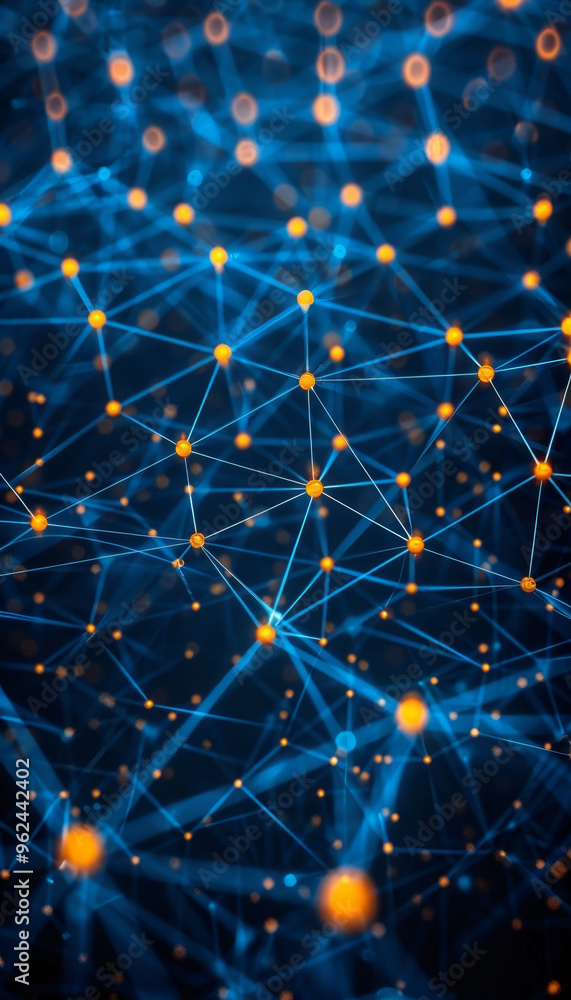 Aufkleber a vibrant network of interconnected lines and nodes glows against a dark background. this abstract d