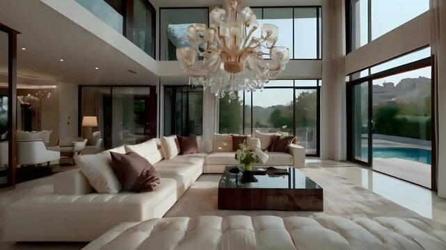 Luxurious and magnificent living room with elegant room decoration. Seamless 4K looping timelapse video animation background