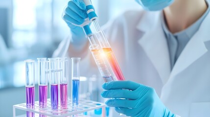 Fototapeta premium Scientist Working in Lab with Test Tubes and Pipette