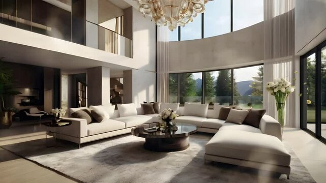 Luxurious and magnificent living room with elegant room decoration. Seamless 4K looping timelapse video animation background