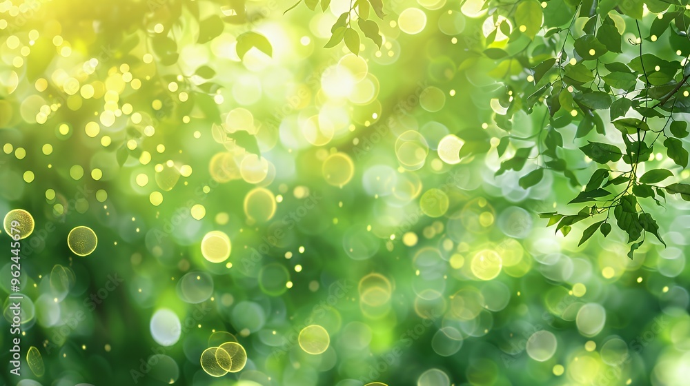 Aufkleber abstract green background with leaves and bokeh light.