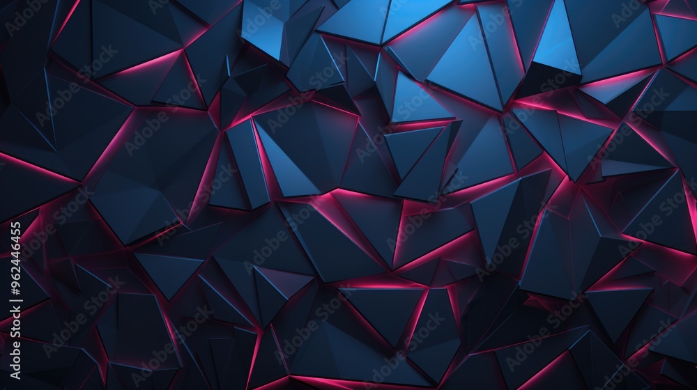 Wall mural abstract blue and pink triangular pattern with glowing edges