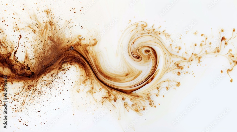 Poster a mesmerizing abstract art piece featuring a swirling brown fluid against a white backdrop. the flui