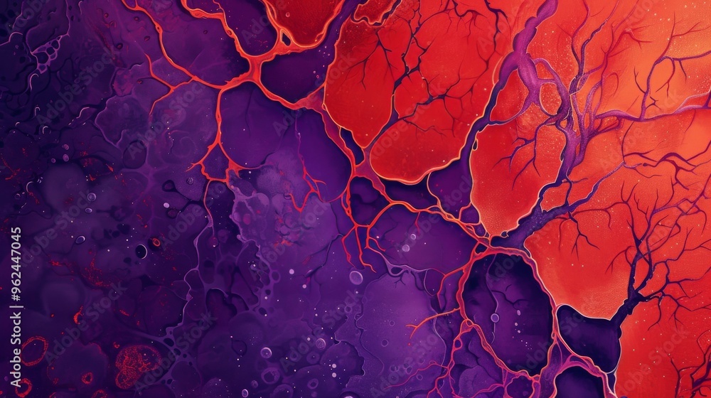 Poster a captivating abstract artwork featuring intertwining red and purple hues with organic patterns. thi