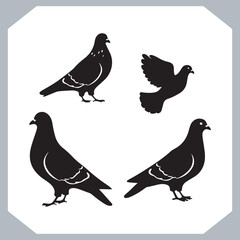 Dove silhouette bird logo design, simple hand drawn and linocut style, bird silhouette illustration