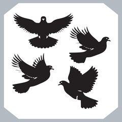 Dove silhouette bird logo design, simple hand drawn and linocut style, bird silhouette illustration