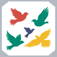 Fototapeta premium Dove silhouette bird logo design, simple hand drawn and linocut style, bird silhouette illustration