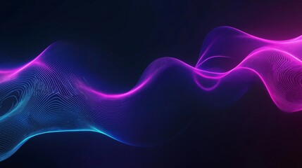 Abstract background with neon blue and pink glowing waves on a black backdrop