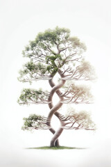 Human DNA helix with tree green leaves. Eco concept for medical, research and lab. High quality illustration