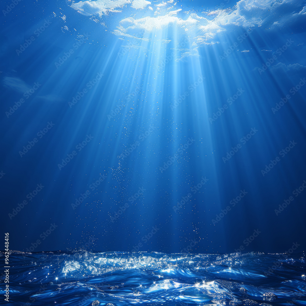 Poster radiant sunlight filters through clouds, casting beautiful beams onto the calm ocean surface, creati