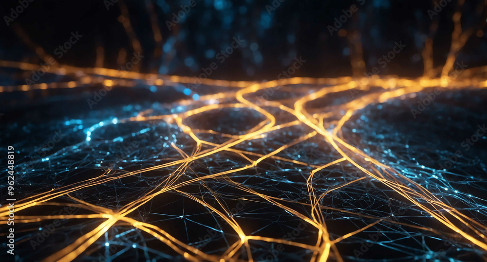 Poster glowing network pathways with light abstract background