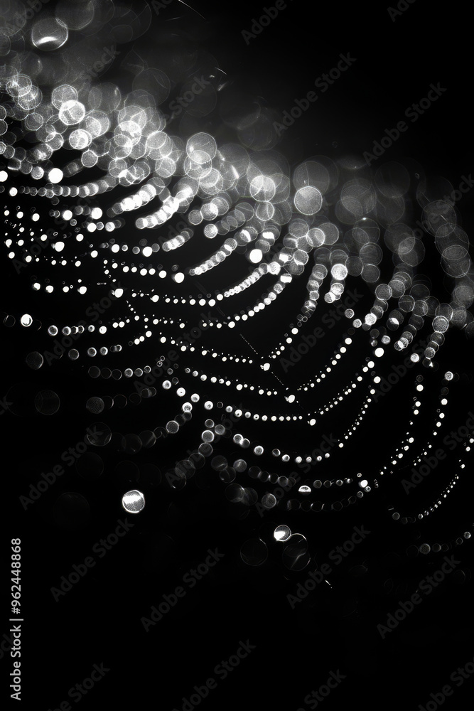 Poster a delicate spider web glistens with tiny dewdrops in a stunning monochrome display, showcasing intri