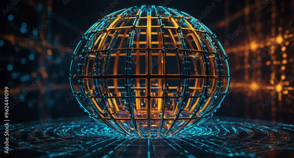 Poster glowing quantum computing grid abstract background
