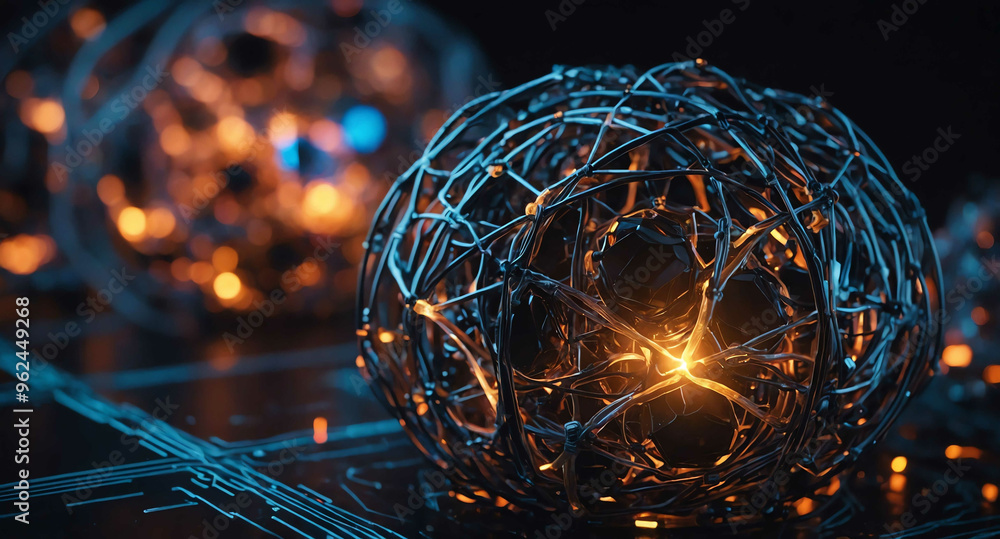 Poster glowing tech nodes with connections abstract background