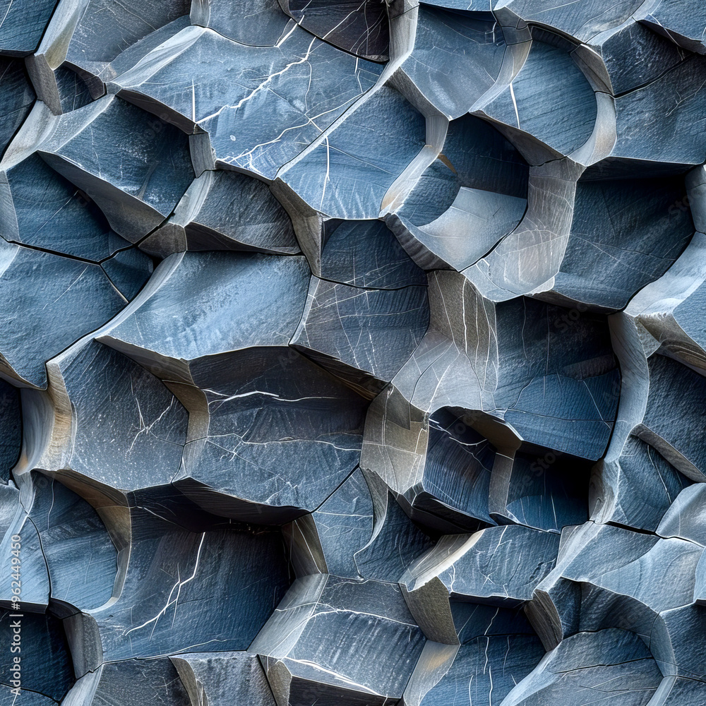Poster this striking textured wall features a series of hexagonal patterns in varying shades of blue, creat
