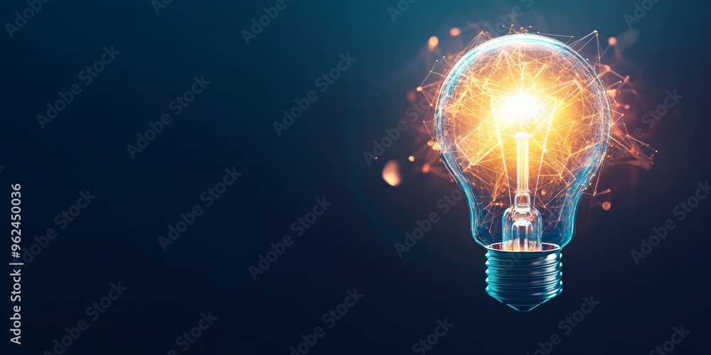 Poster a glowing lightbulb icon with detailed rays of illumination, surrounded by abstract symbols of creat